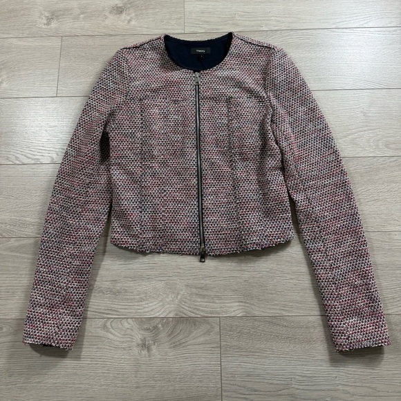 THEORY Ualana Z Beacon Tweed Zip-front Cropped Blazer Jacket - Picture 3 of 11
